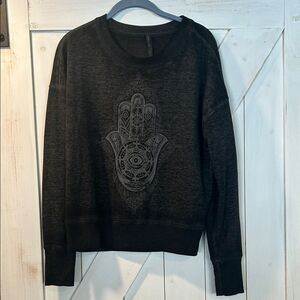 GAIAM Hamsa Hand Heathered Black Graphic Crew Neck Sweater Large Soft Yoga